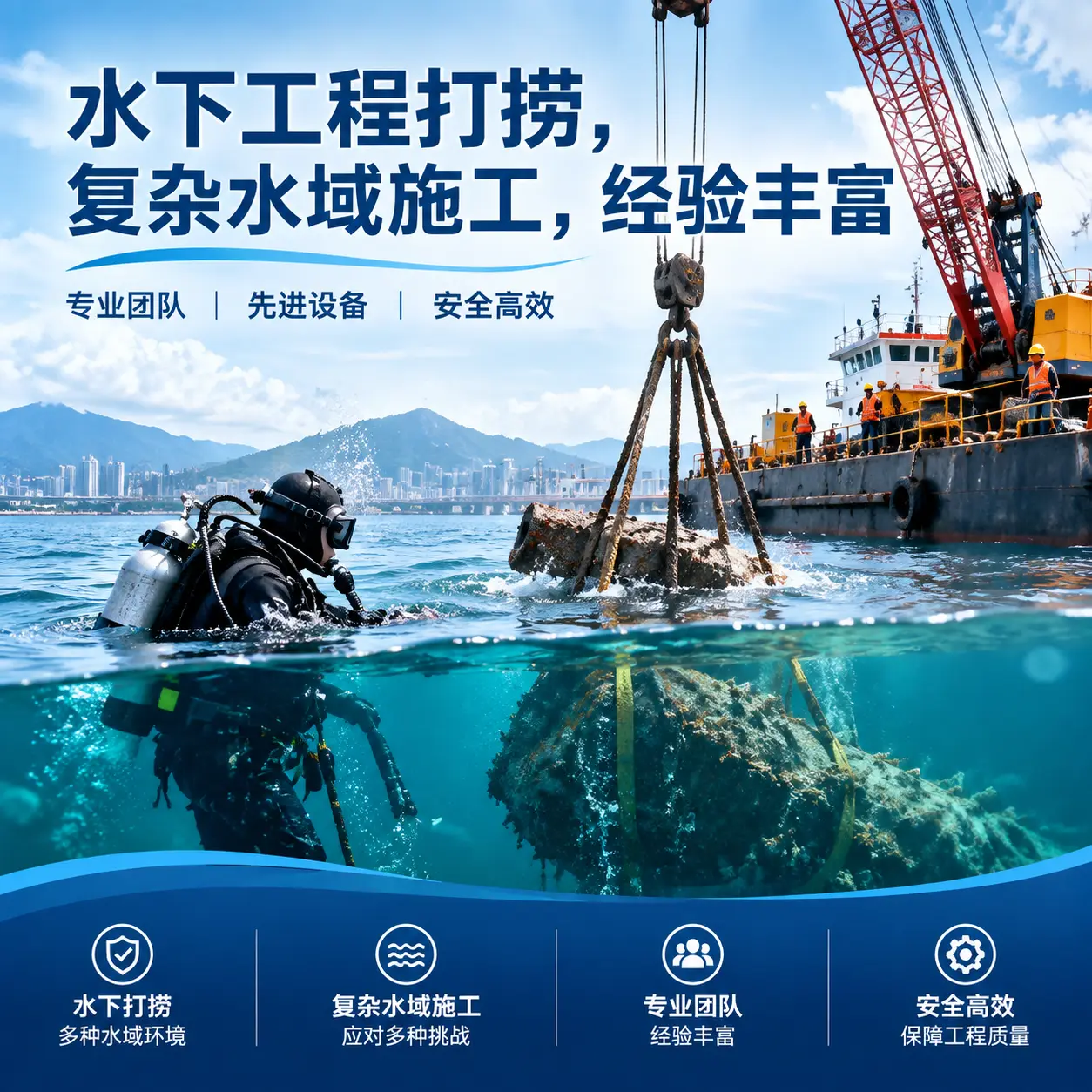 水下工程打捞，复杂水域施工，经验丰富武宁